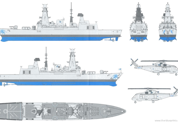 Корабль HMS Dragon D35 [Type 45 Destroyer] - чертежи, габариты, рисунки